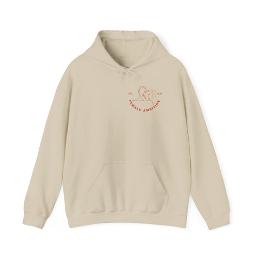 Female Ambition Hoodie | Feminist Script Logo, Minimal Rose Graphic